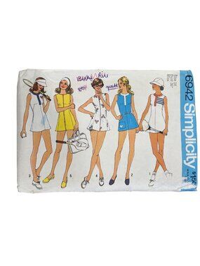 Vintage 70s Simplicity 6942 Sewing Pattern Size 14 Tennis Dresses & Panties CUT
